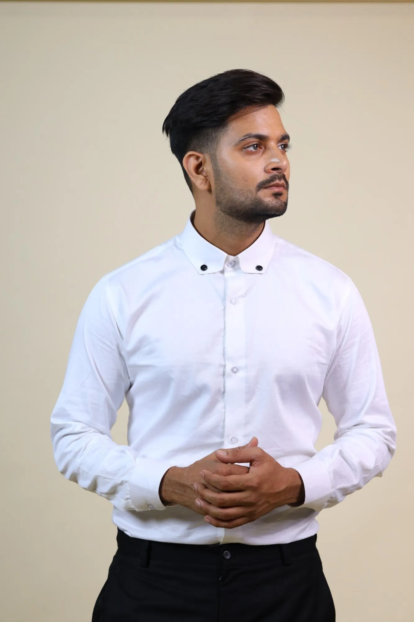 Men's White Color Fuero Designer Collar White Shirt Full Sleeves Casual Shirt - Hilo Design