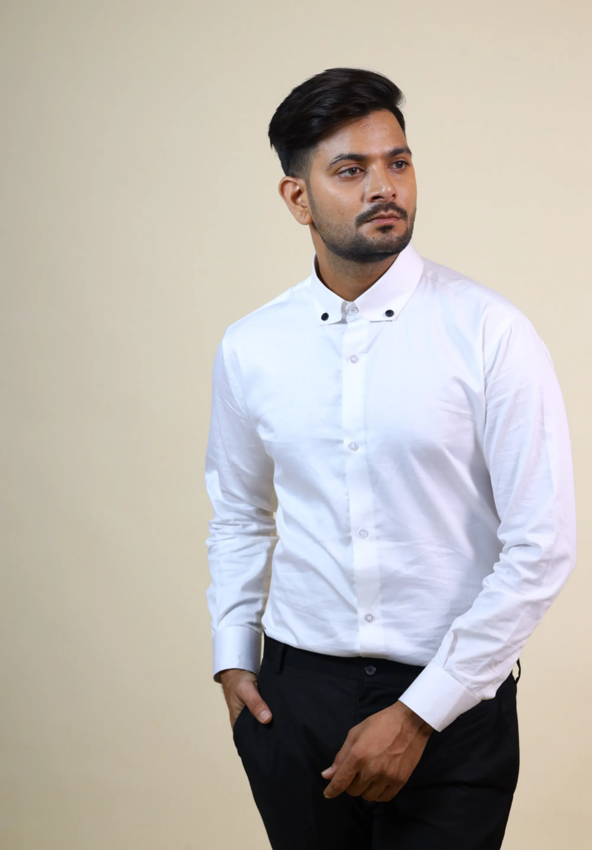 Men's White Color Fuero Designer Collar White Shirt Full Sleeves Casual Shirt - Hilo Design
