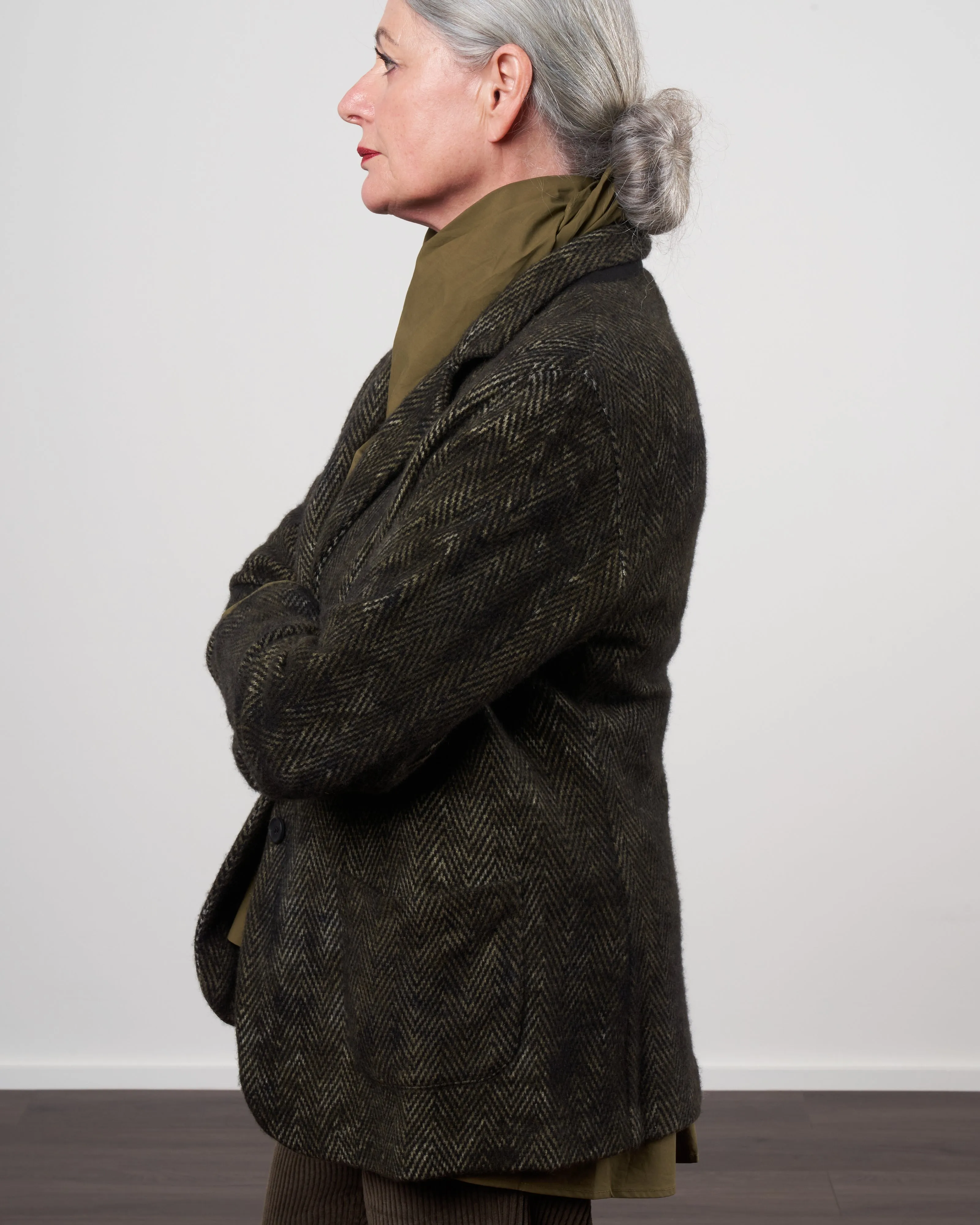 new camouflage fishbone stitch carded rever jacket - moss