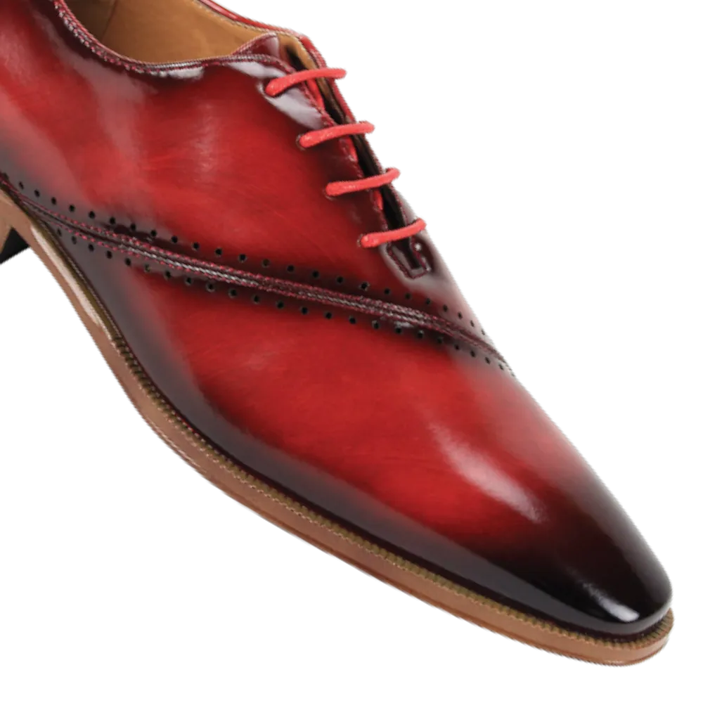 Red Men's Lace-Up Dress Shoes Plain Toe Formal Oxfords Style No-7028