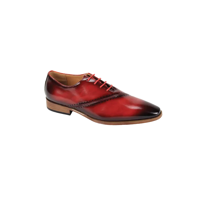 Red Men's Lace-Up Dress Shoes Plain Toe Formal Oxfords Style No-7028