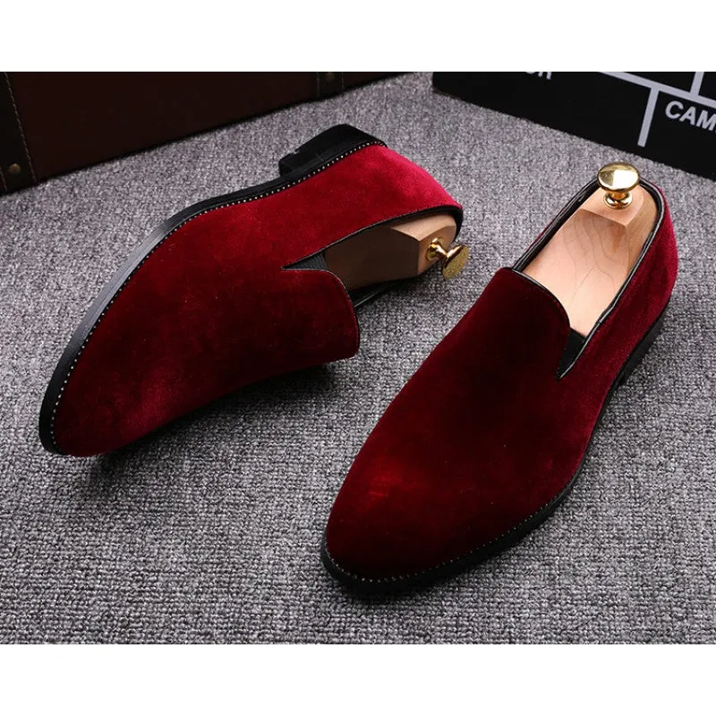 Red Velvet Mens Oxfords Flats Loafers Dress Shoes