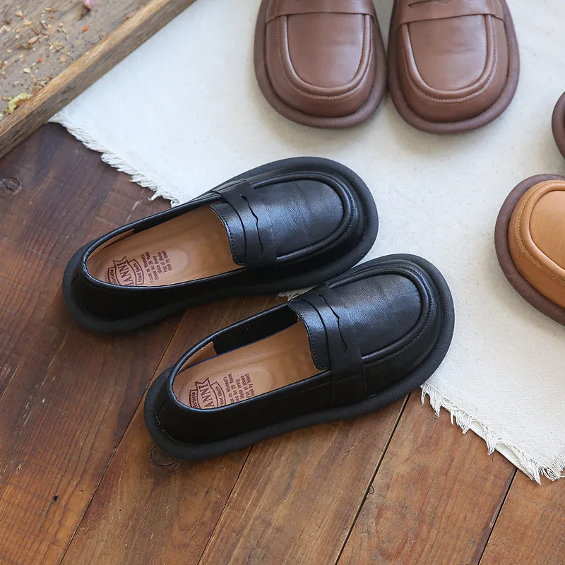 Women Retro Solid Leather Casual Loafers