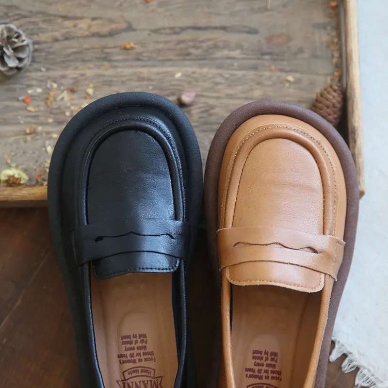 Women Retro Solid Leather Casual Loafers