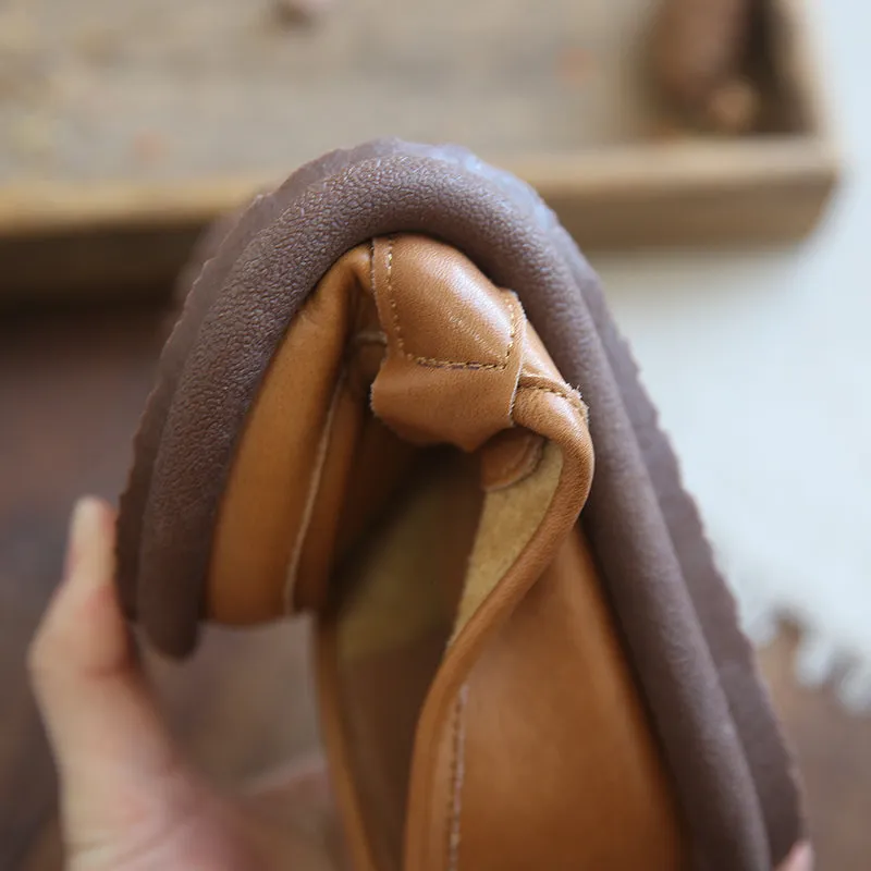 Women Retro Solid Leather Casual Loafers