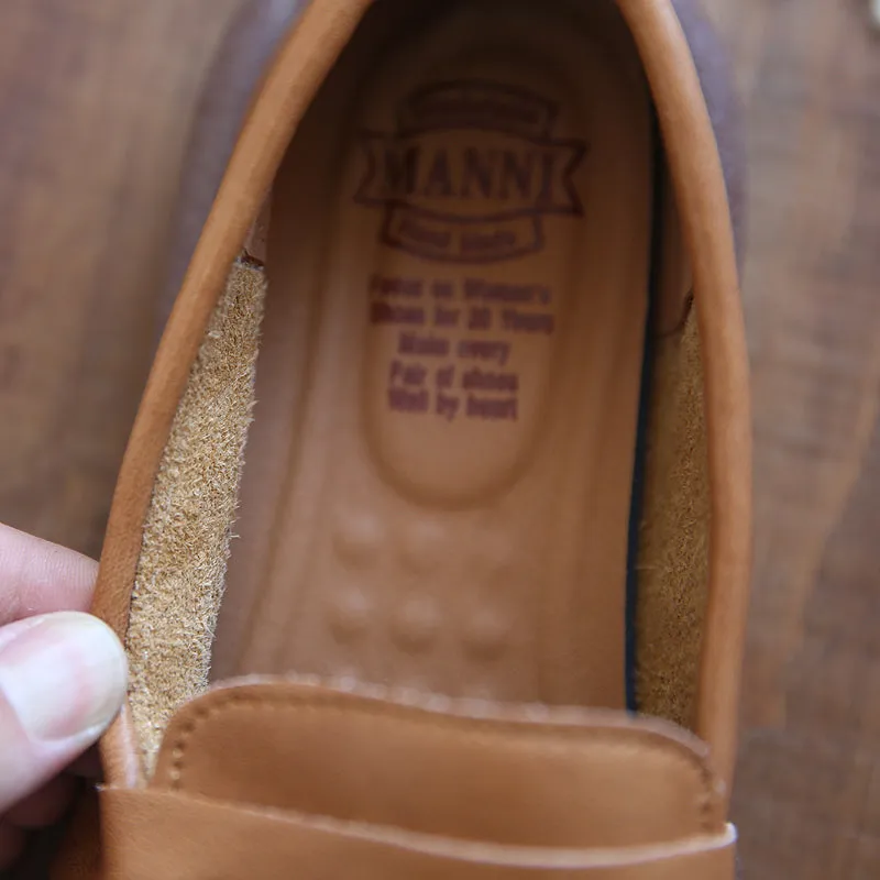 Women Retro Solid Leather Casual Loafers
